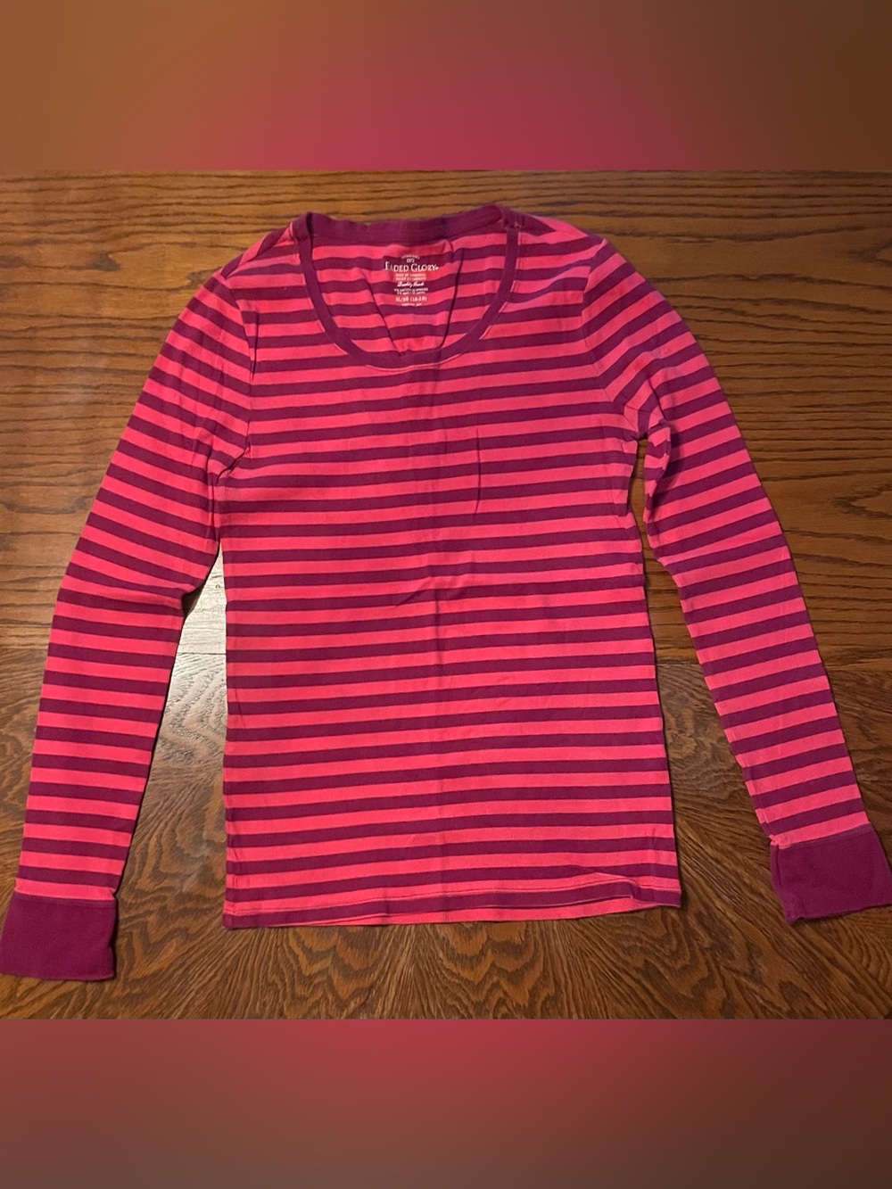 Faded Glory Pink and Purple Striped Long-Sleeve Top- Size XL